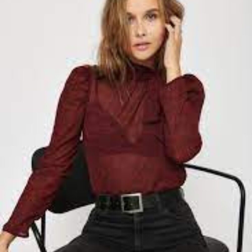 NWT DYNAMITE | Kaia Mock Neck Blouse w/ Bow Long Sleeve Top | Sz. S - Picture 4 of 13